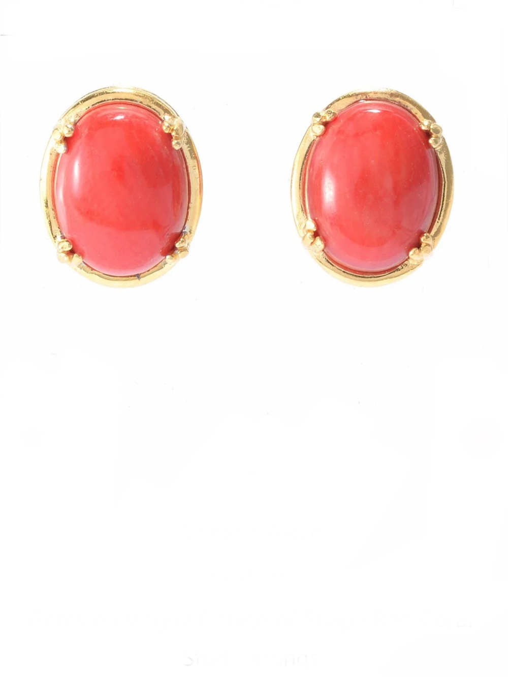 Genuine Coral Oval Stud Earrings Pink 925 Sterling Silver 24K gold